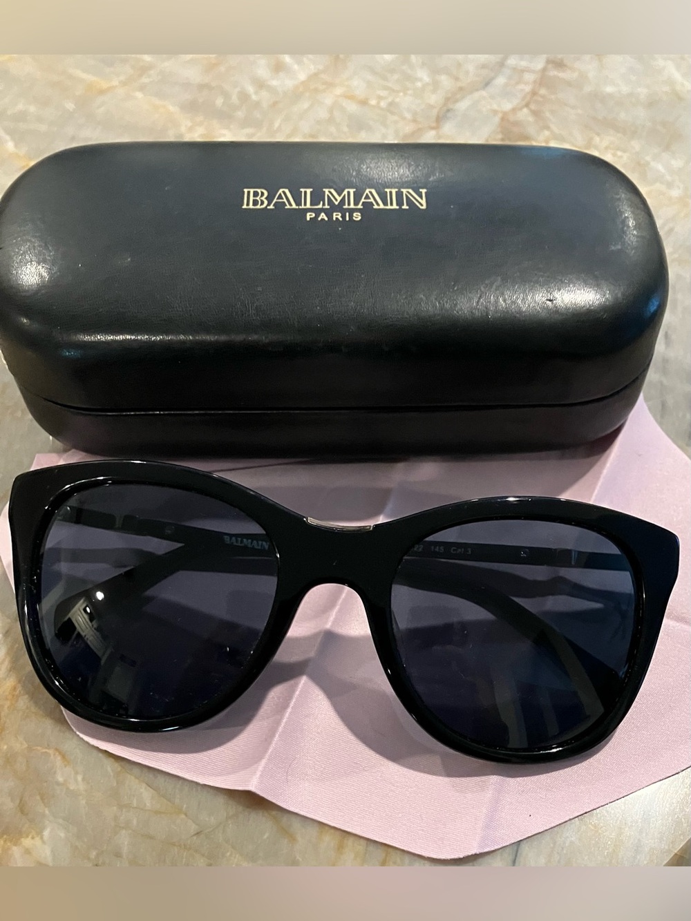 Balmain Black Oversized Cat-Eye Sunglasses with Dark Lenses